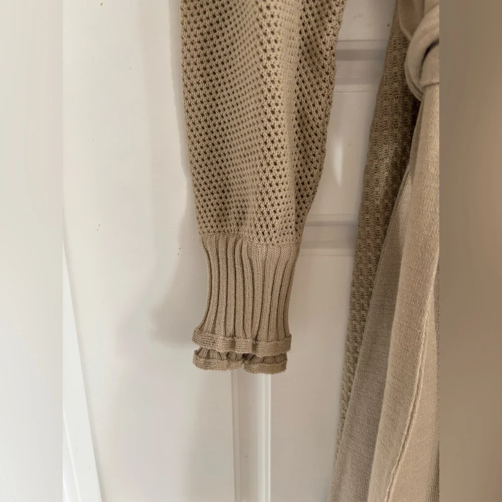 Vintage 100% Pure Wool Midi Dress Bib Collar Neutral French Sezane Vibes S M - Picture 4 of 7